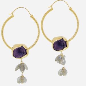 Genuine Raw Amethyst & Labradorite Stone HoopsNWT